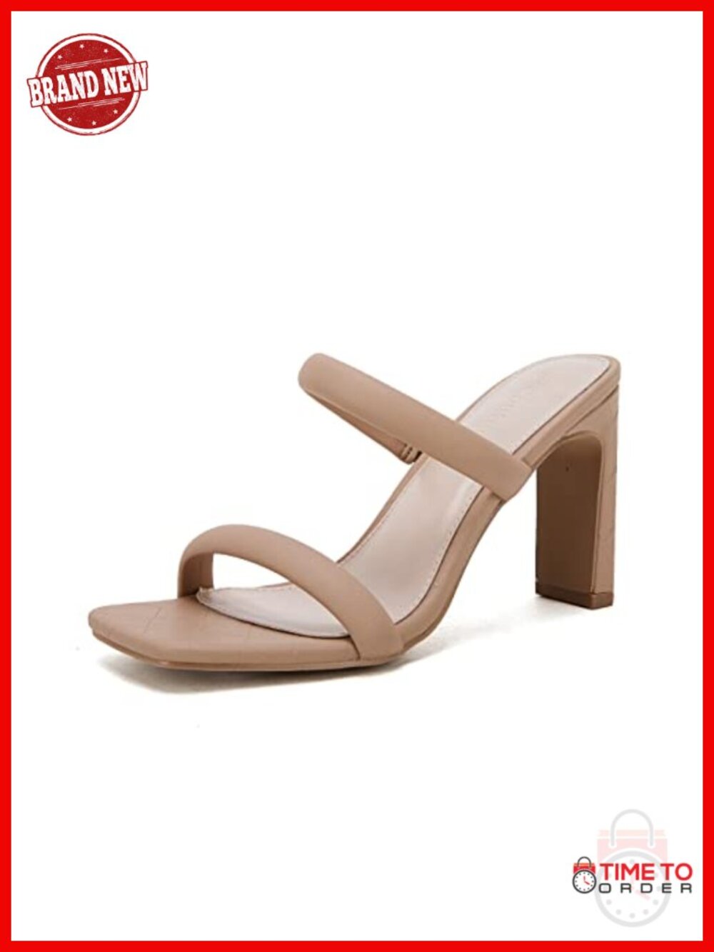 Womens Two Strap Chunky Heel Mule Sandals Slip On Square Toe Dressy Summer Shoes